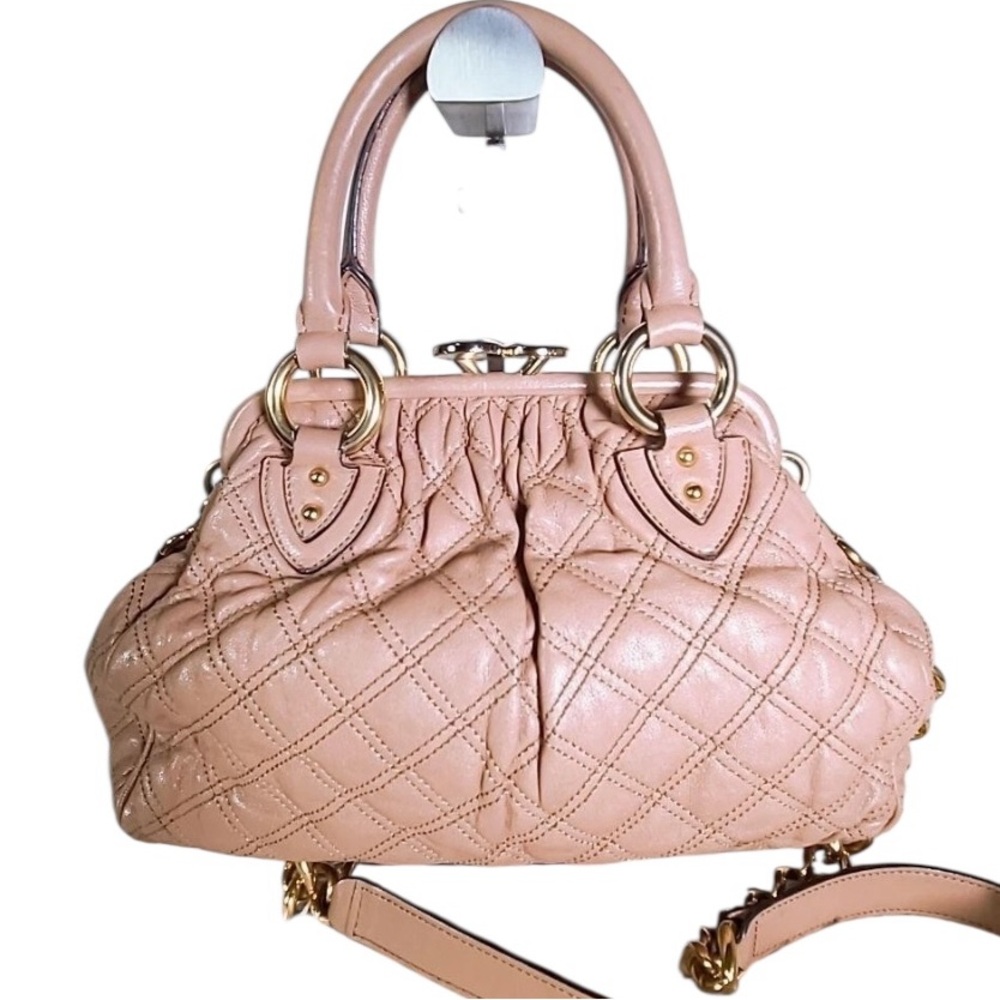 Marc Jacobs large nude quilted STAM  handbag removable chain strap gold hardware